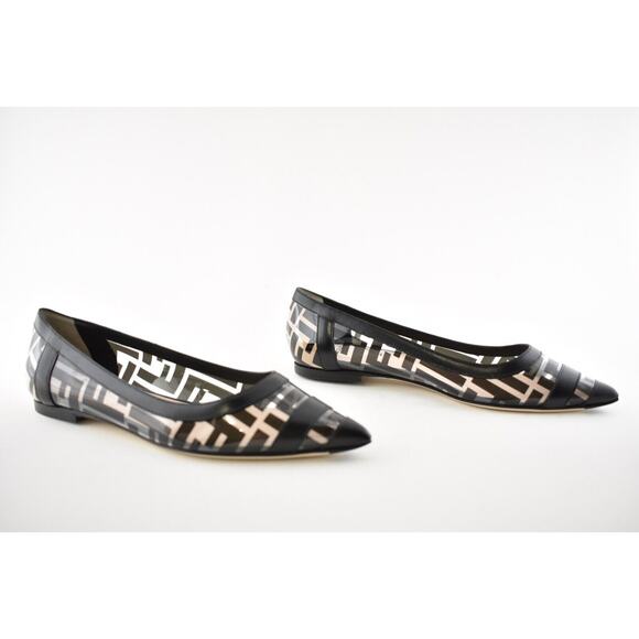 Fendi Black PVC Colibri Clear Leather FF Logo Pointed Ballerina Ballet Flat 36 - Picture 2 of 8